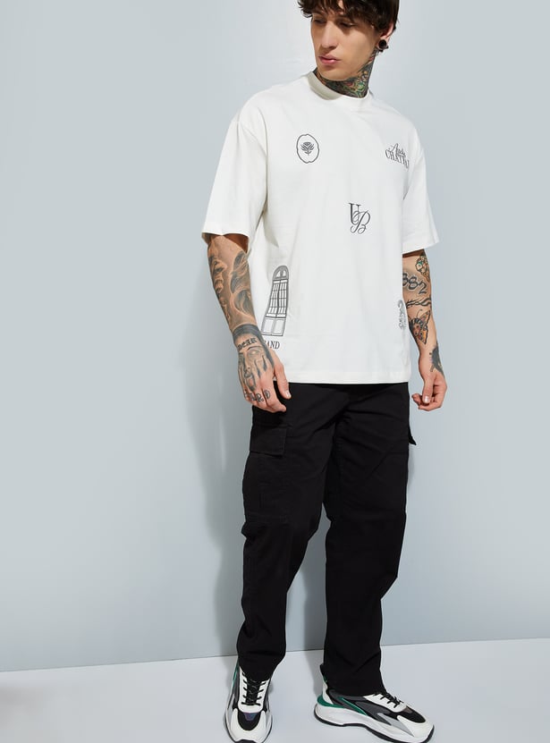 Men Placement Print Oversized T-shirt