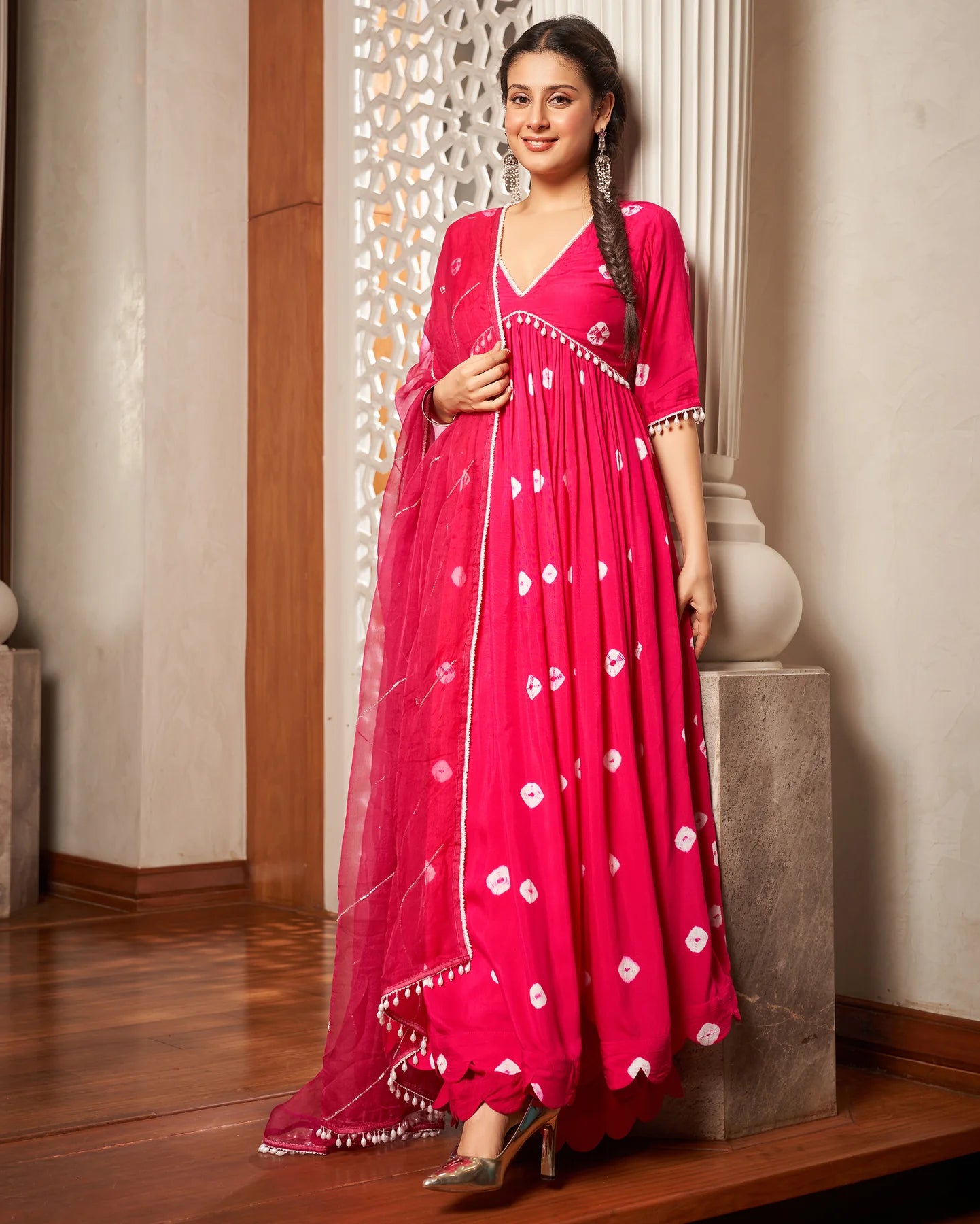 Women’s Mishika Premium Pink Bandhani Silk Suit Set