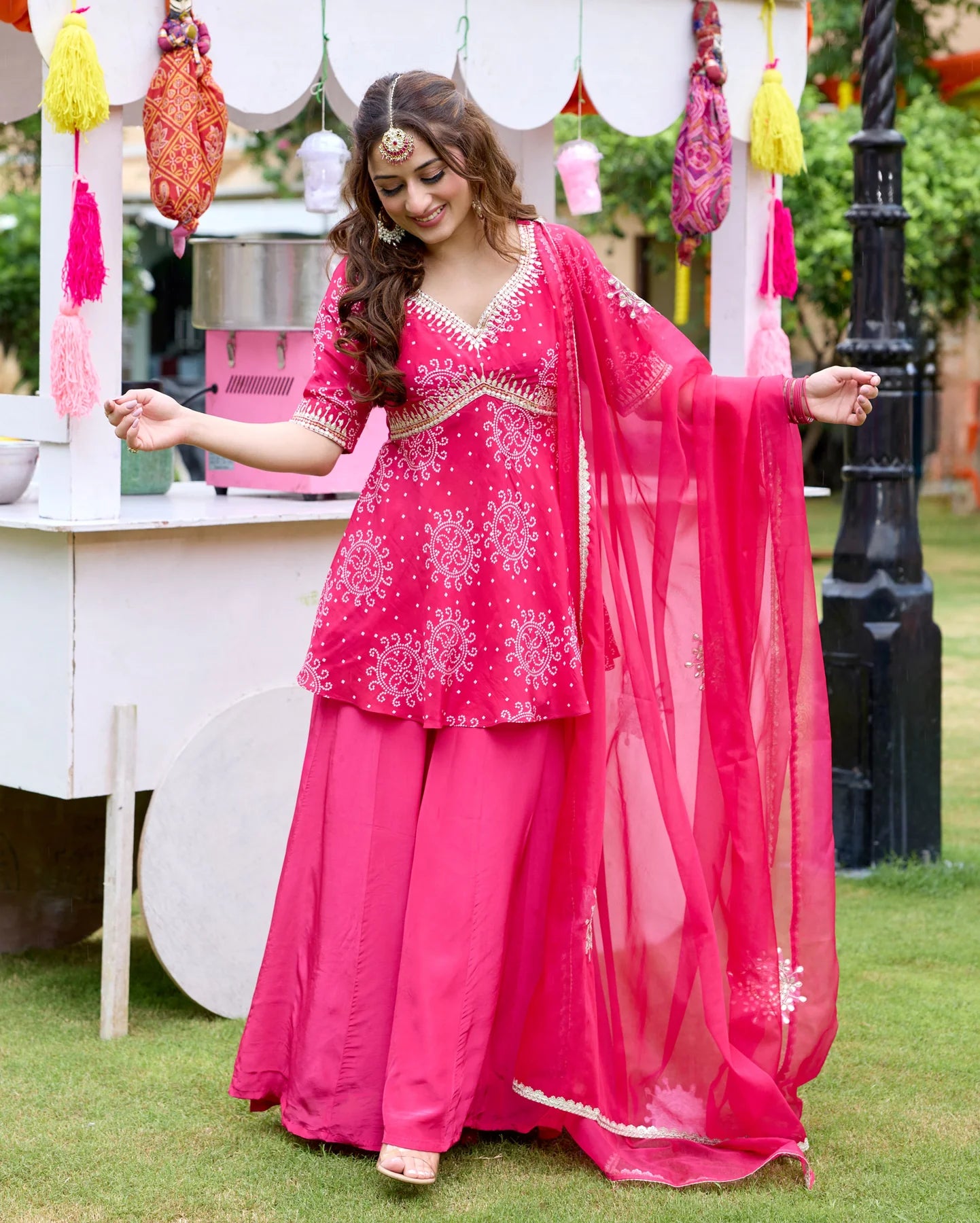 Kanak Designer Pink Bandhani Crepe Suit Set with Traditional Prints