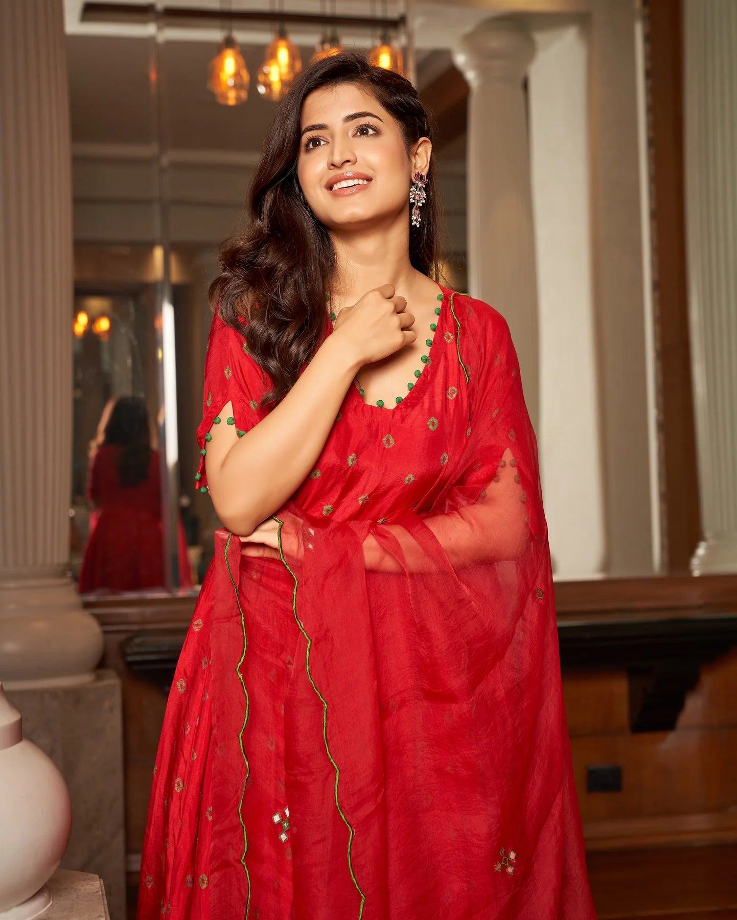 Rasa Red Bandhani Silk Suit Set For Women