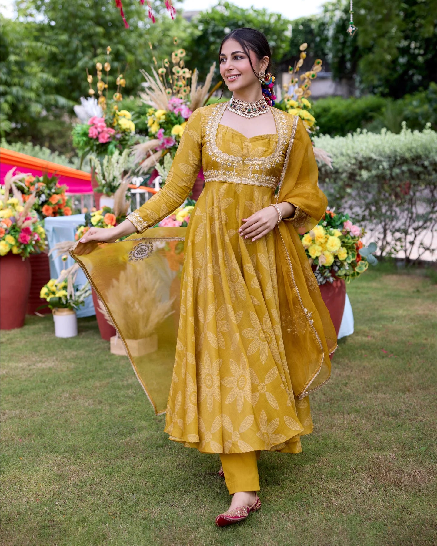 Stylish Teela Mustard Bandhani Chanderi Suit Set with Soft Lightweight Fabric