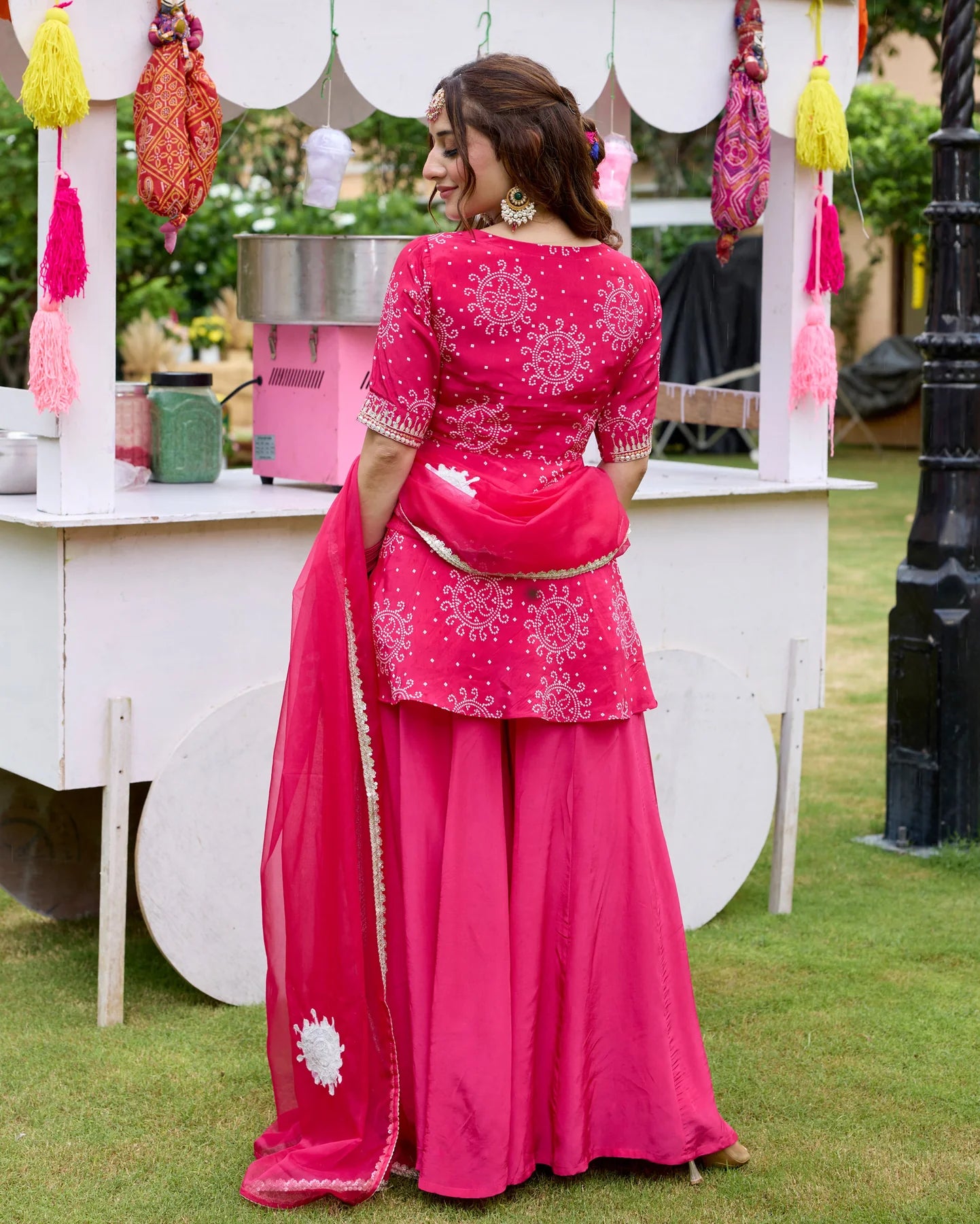 Kanak Designer Pink Bandhani Crepe Suit Set with Traditional Prints