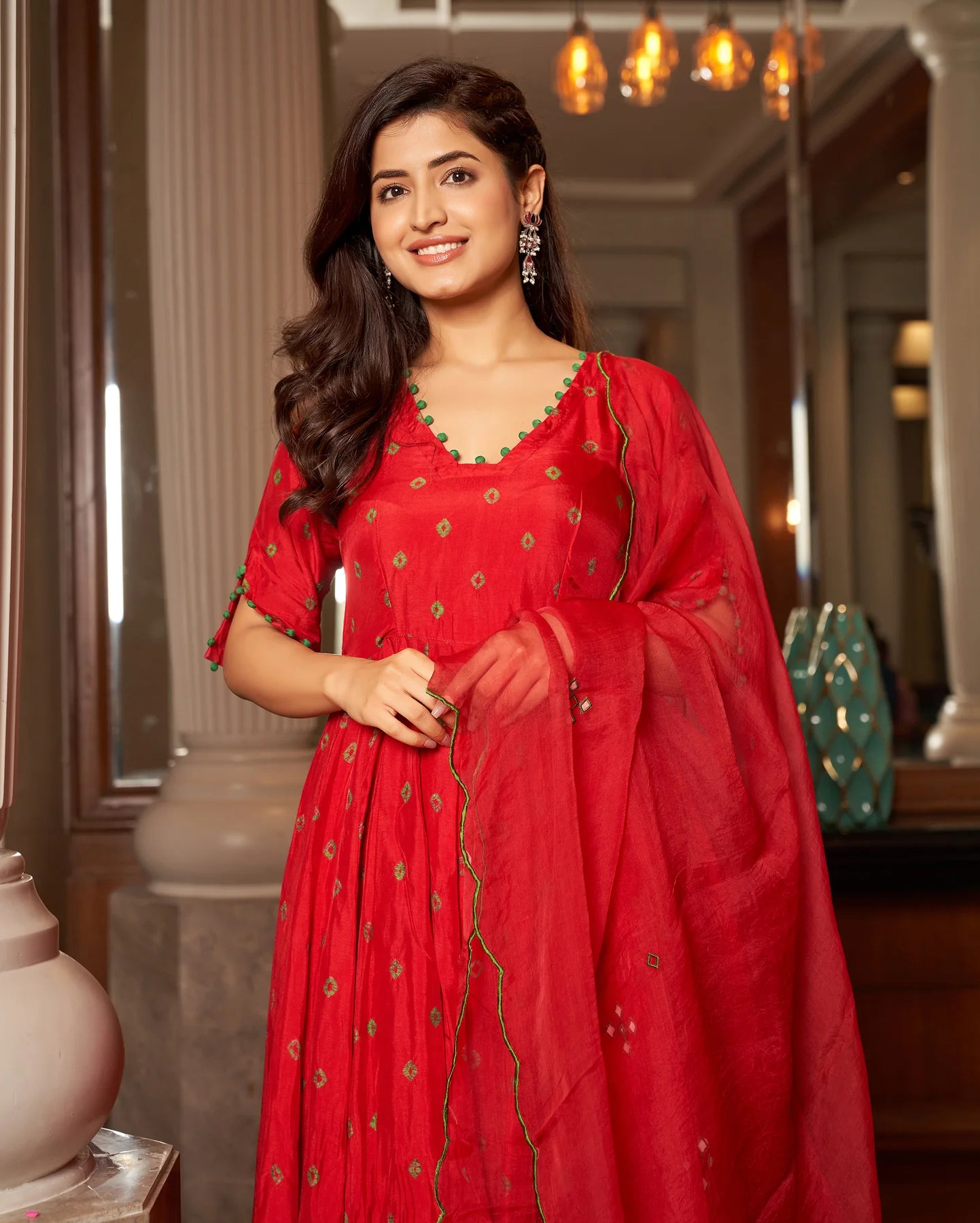 Rasa Red Bandhani Silk Suit Set For Women