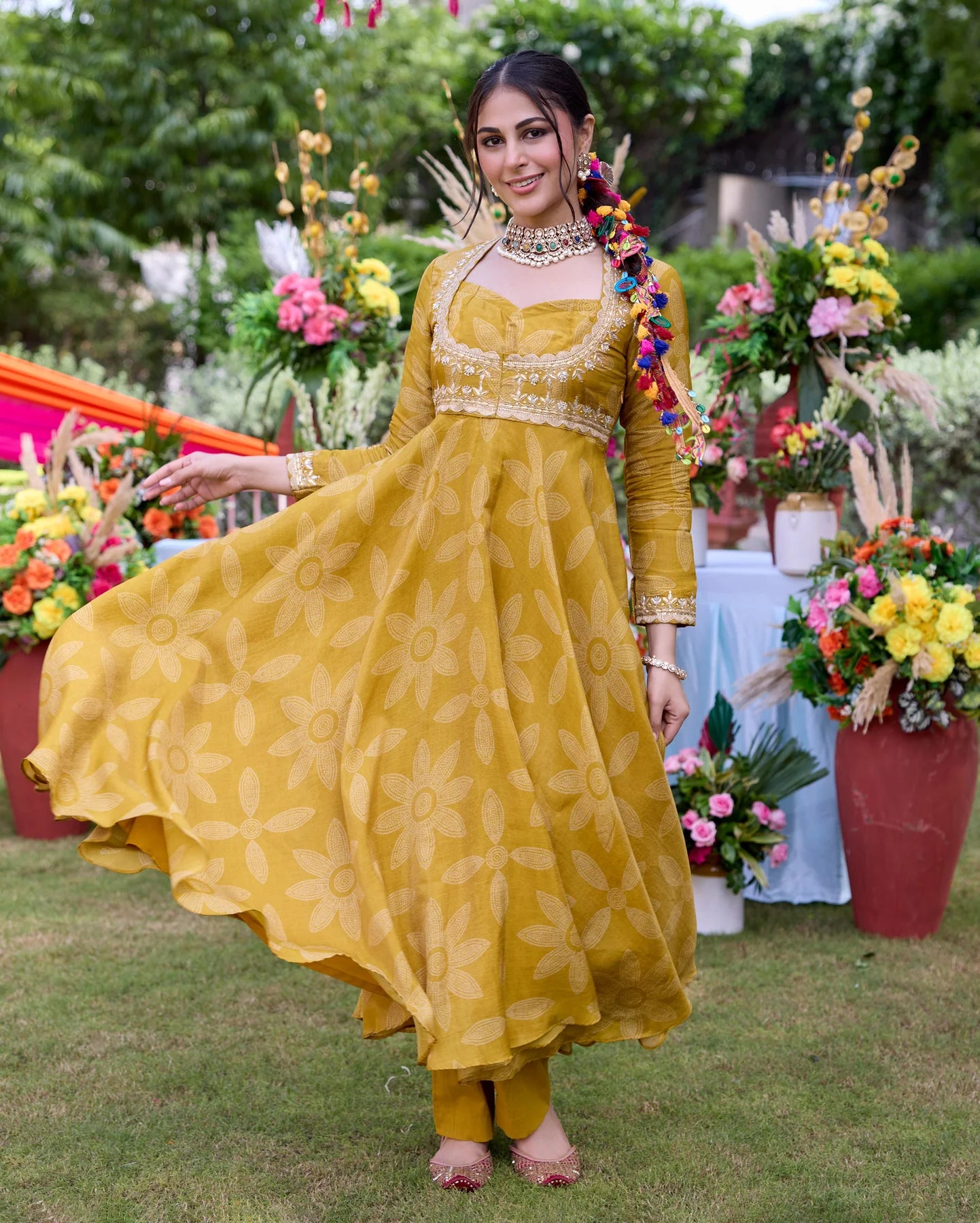 Stylish Teela Mustard Bandhani Chanderi Suit Set with Soft Lightweight Fabric