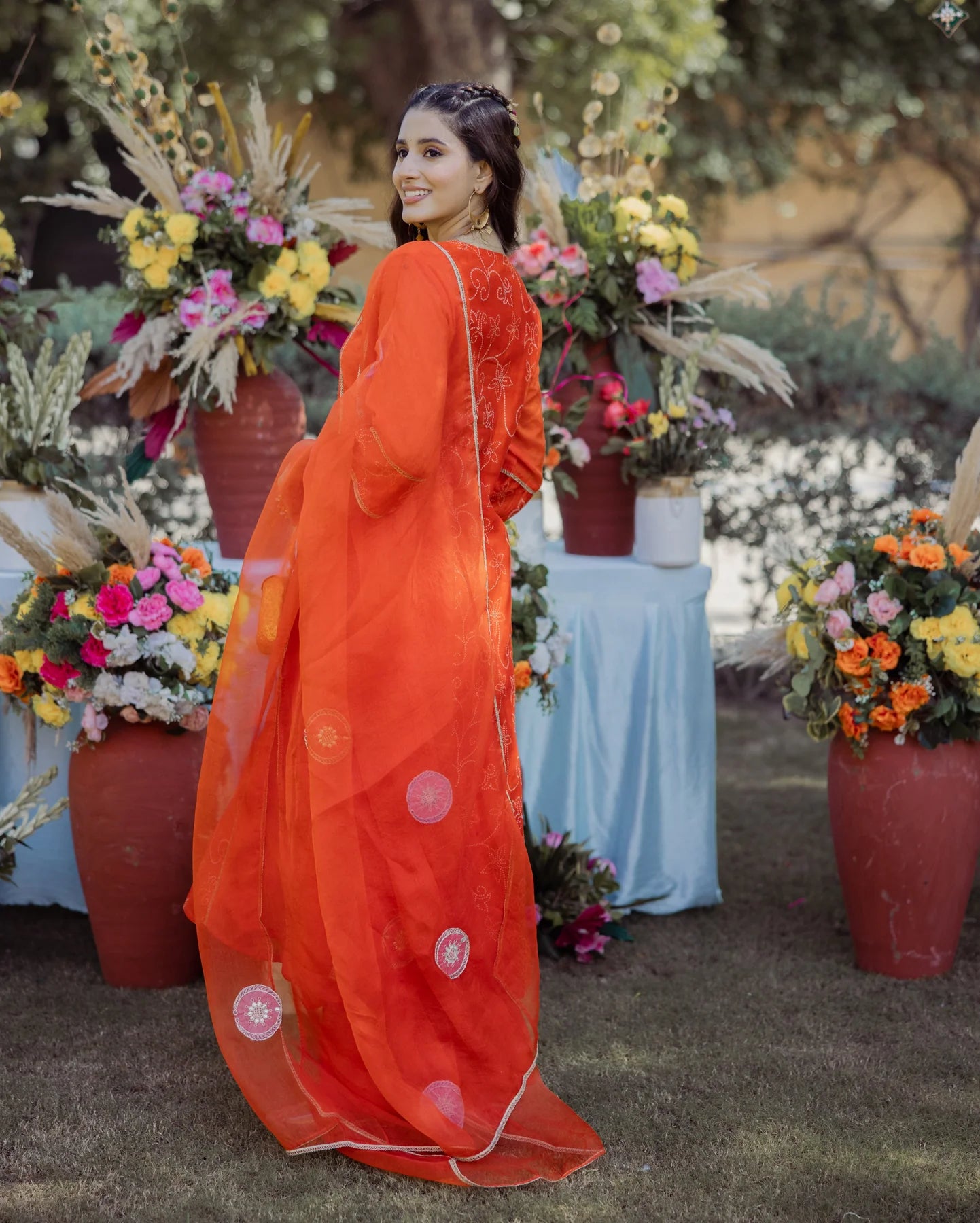 Stylish Saumya Orange Bandhani Chanderi Suit Set with Ethnic Detailing