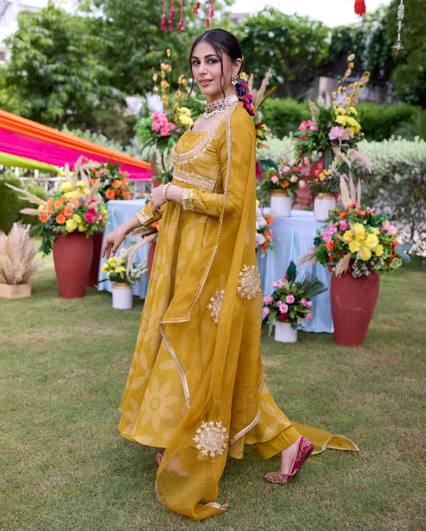 Stylish Teela Mustard Bandhani Chanderi Suit Set with Soft Lightweight Fabric
