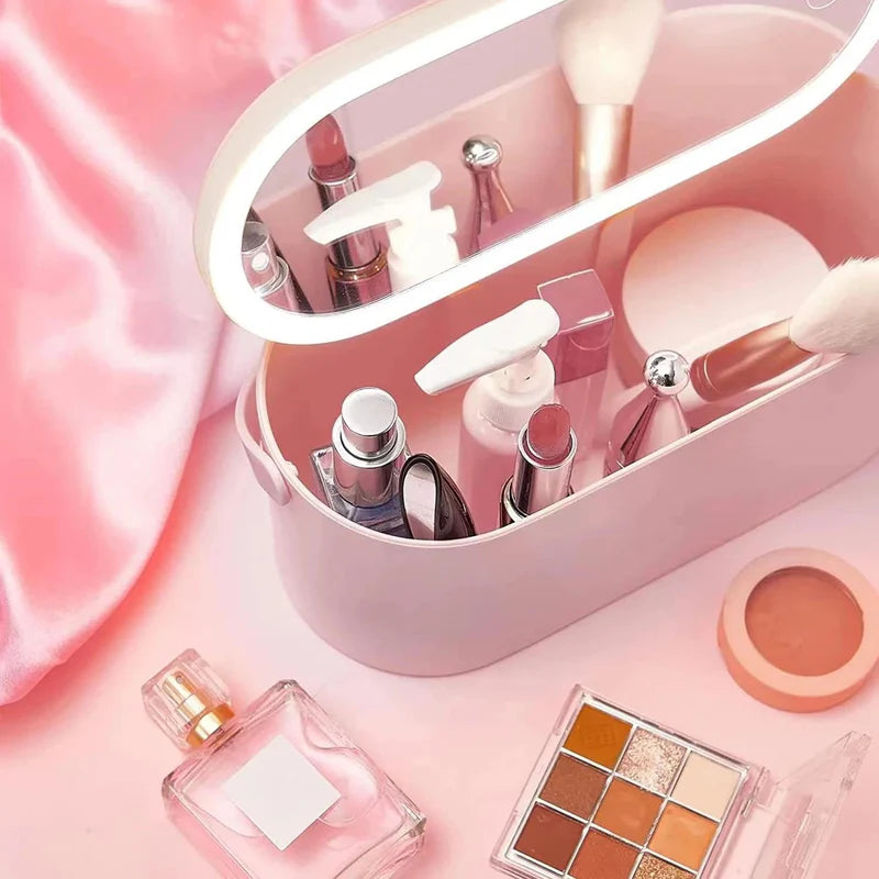 Detachable LED Mirror Cosmetic Organizer Box Portable Vanity Case with USB-C Charging for Travel