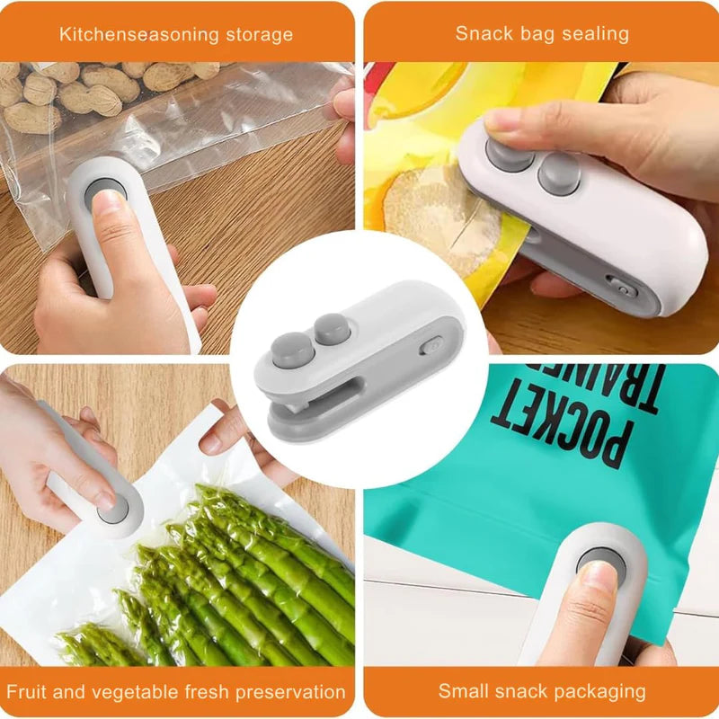 Portable 2 in 1 Mini Bag Sealer with Cutter USB C Rechargeable Food Storage Machine for Chips Snacks and Packets