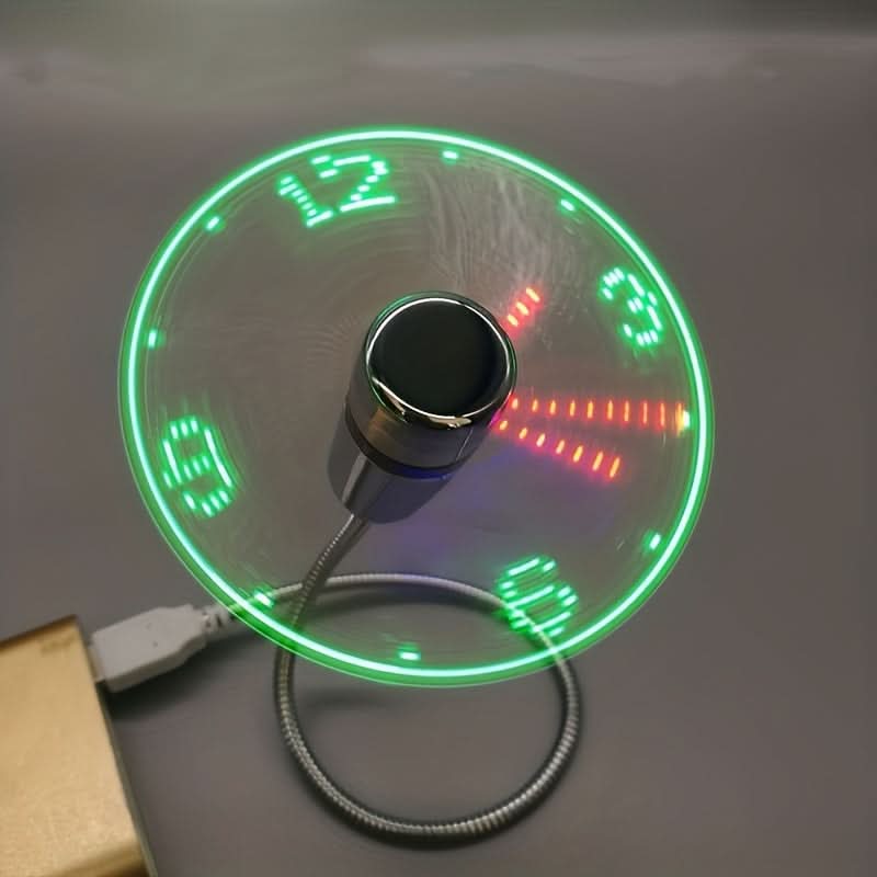 LED Fan with USB Power Custom Text Programmable Display Flexible Gooseneck and Clock Function