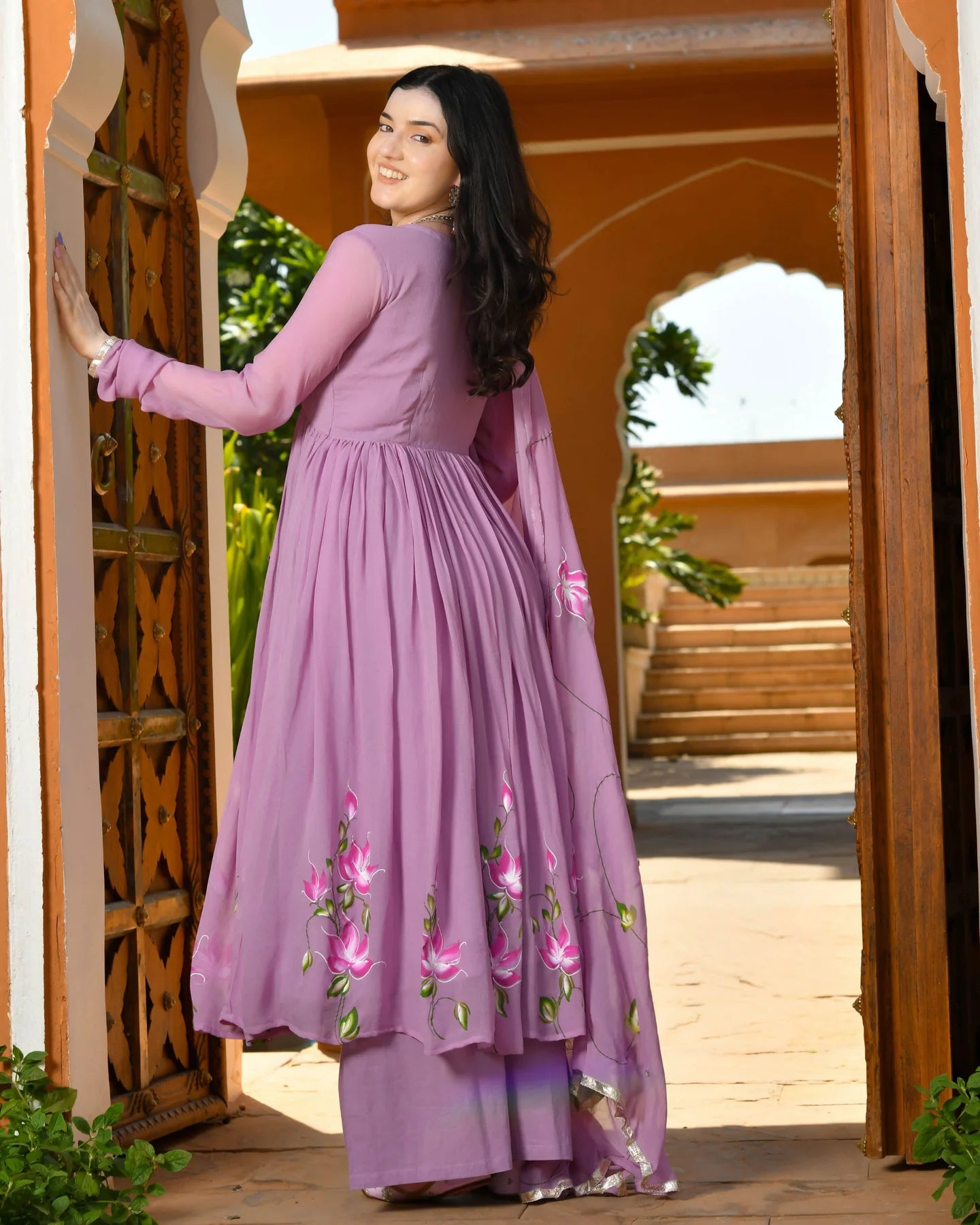 Sayuri Designer Handpainted Georgette Suit Set with Artistic Prints