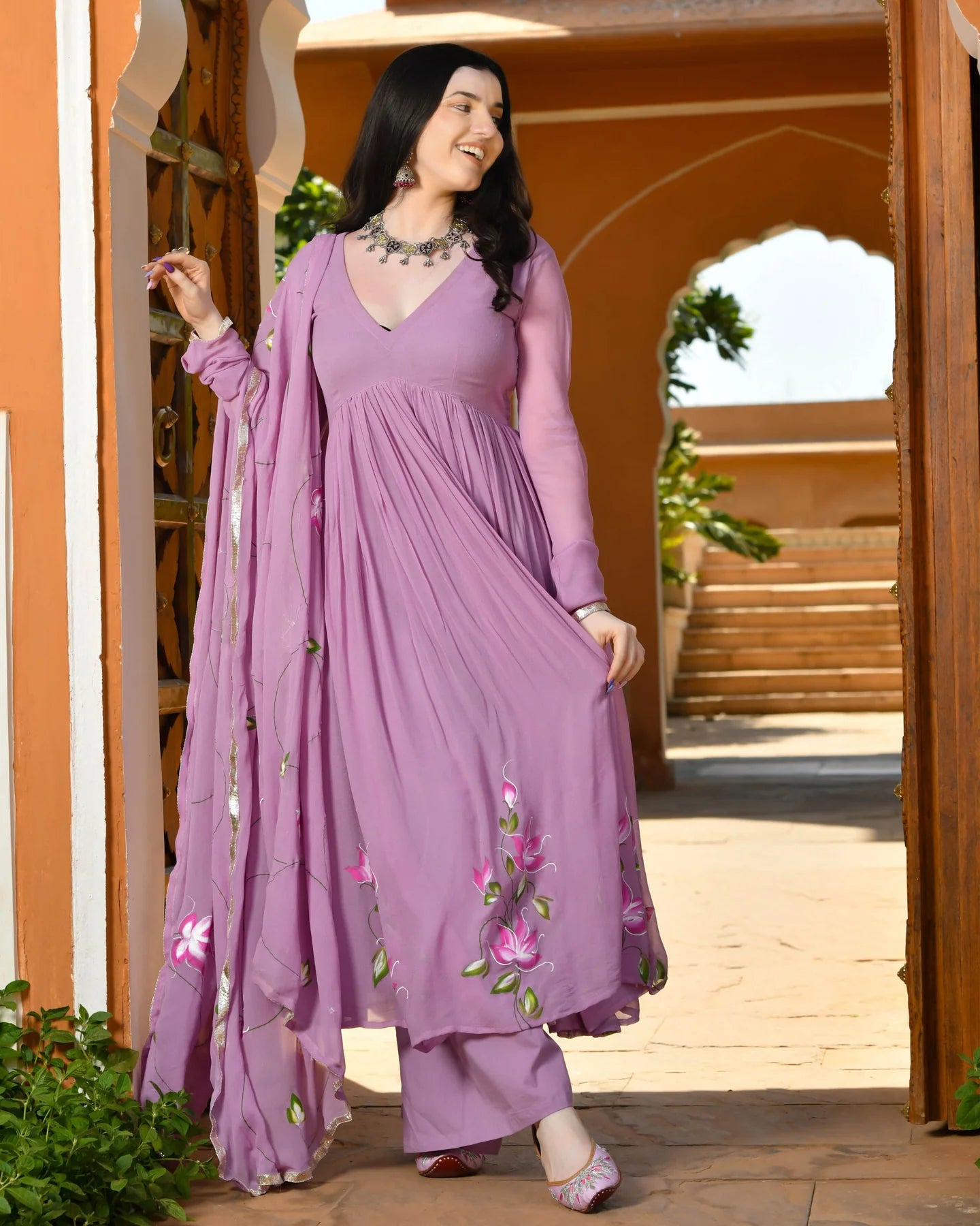Sayuri Designer Handpainted Georgette Suit Set with Artistic Prints