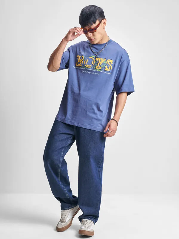 Blue The Boys Printed Round Neck Oversized Fit T-Shirt