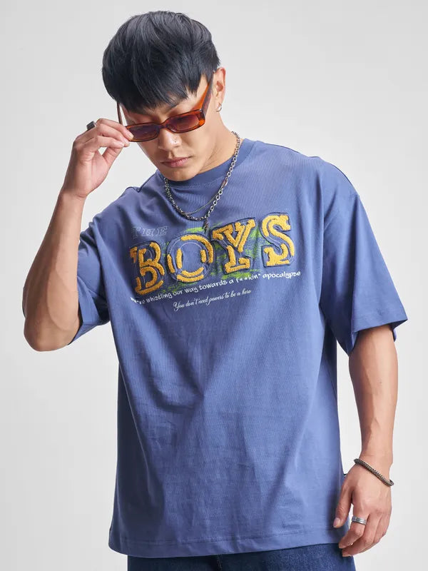 Blue The Boys Printed Round Neck Oversized Fit T-Shirt
