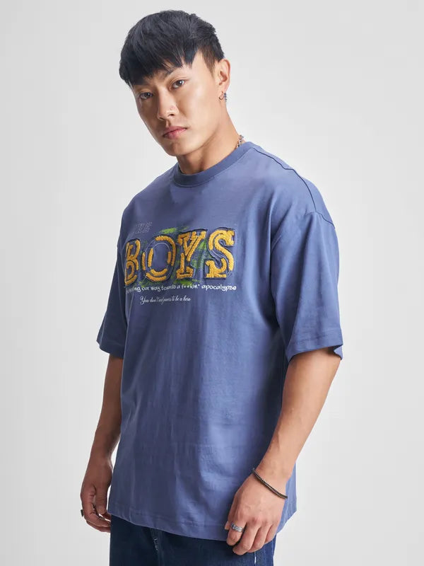 Blue The Boys Printed Round Neck Oversized Fit T-Shirt