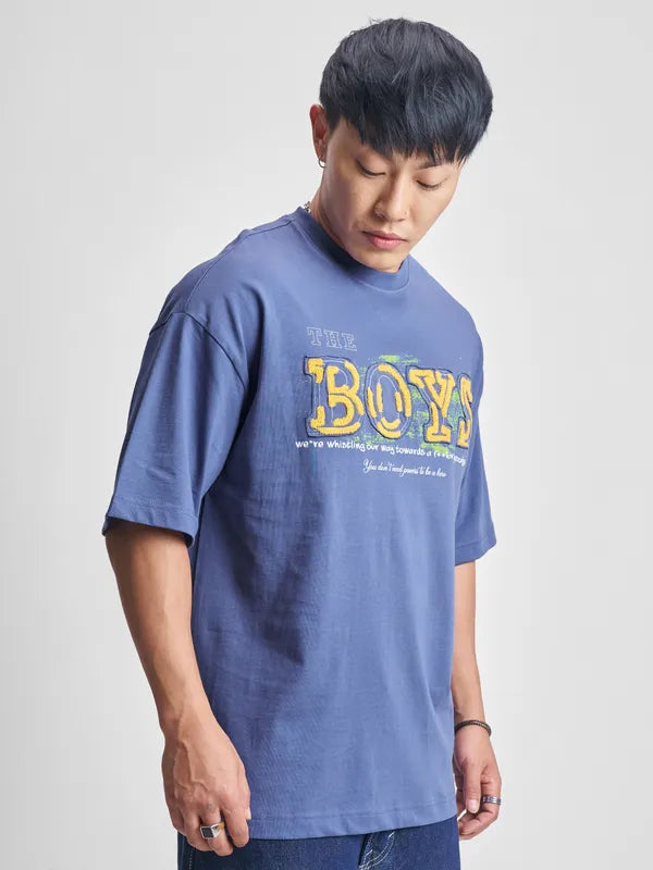 Blue The Boys Printed Round Neck Oversized Fit T-Shirt