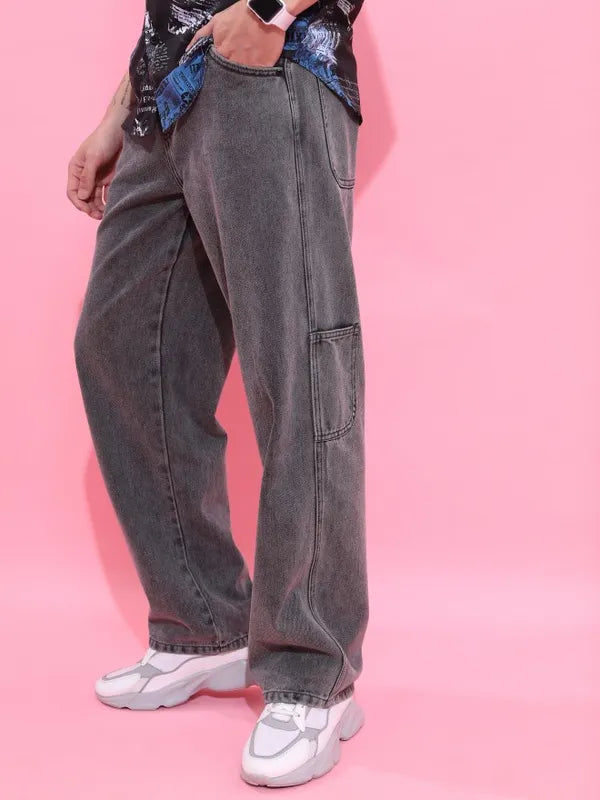 Stylish Men’s Grey Straight Fit Jeans with Soft Washed Denim Finish