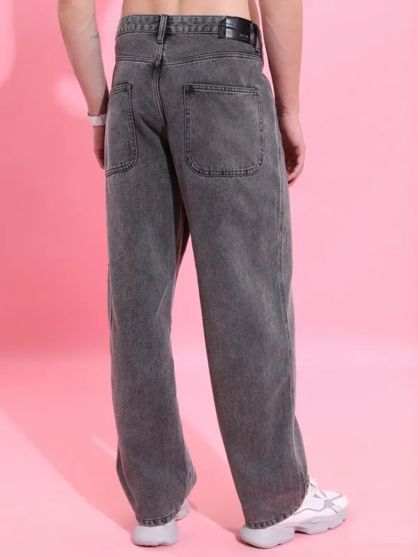 Stylish Men’s Grey Straight Fit Jeans with Soft Washed Denim Finish