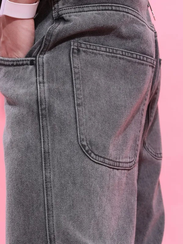 Stylish Men’s Grey Straight Fit Jeans with Soft Washed Denim Finish