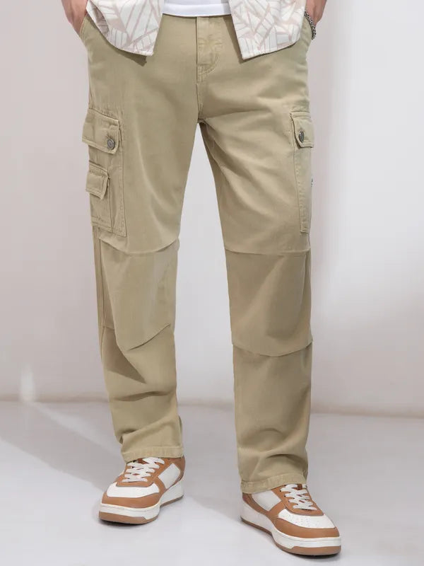 Men Khaki Straight Fit Stretchable Jeans