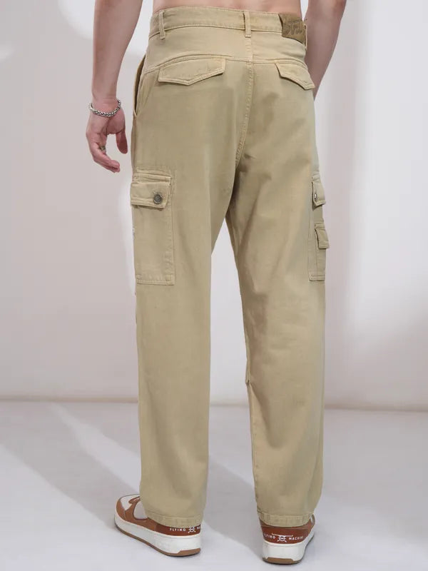 Men Khaki Straight Fit Stretchable Jeans