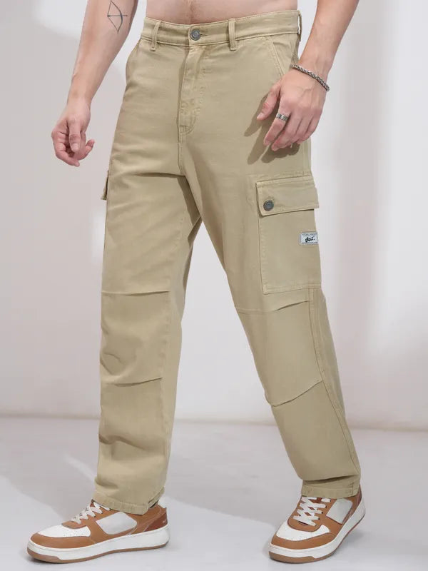Men Khaki Straight Fit Stretchable Jeans