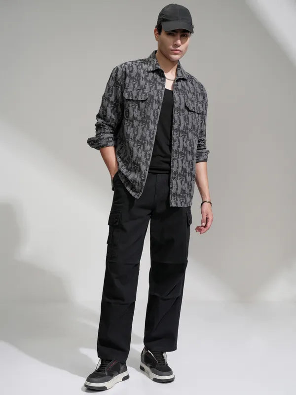 Men Grey Printed Relaxed Fit Casual Shirt