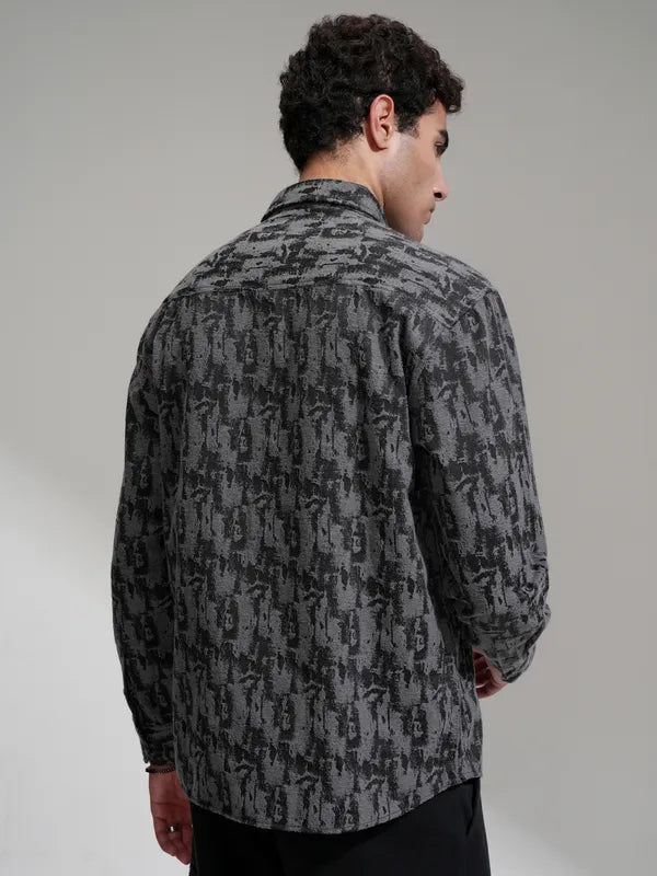 Men Grey Printed Relaxed Fit Casual Shirt