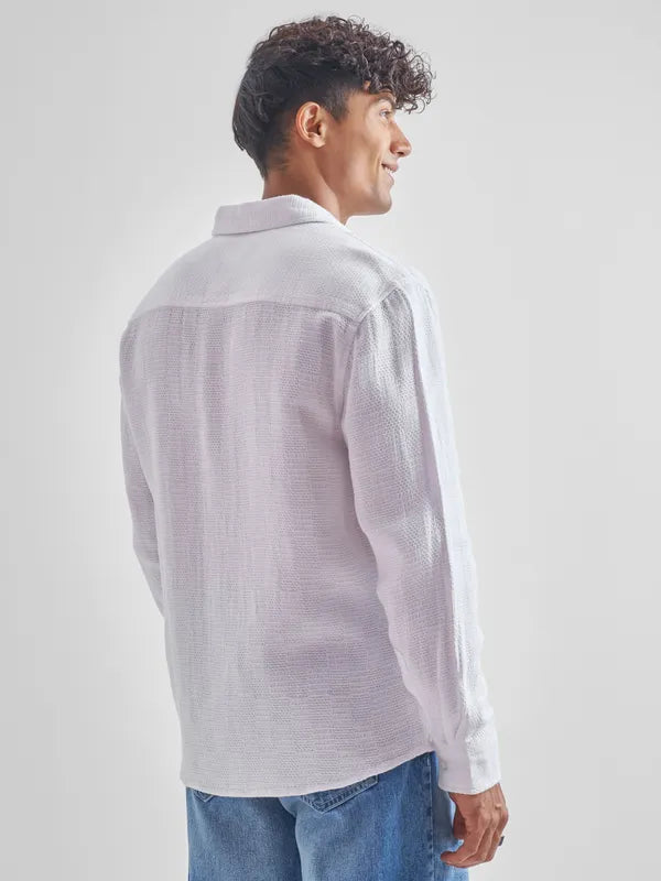 Trendy Men’s White Self Design Relaxed Fit Casual Shirt for Comfortable Everyday Wear