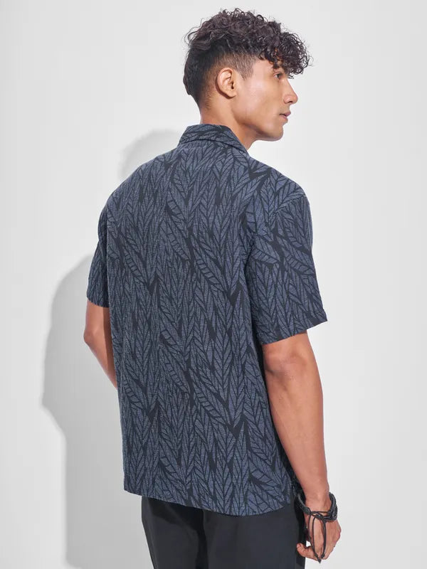 Premium Men’s Navy Blue Printed Relaxed Fit Casual Shirt