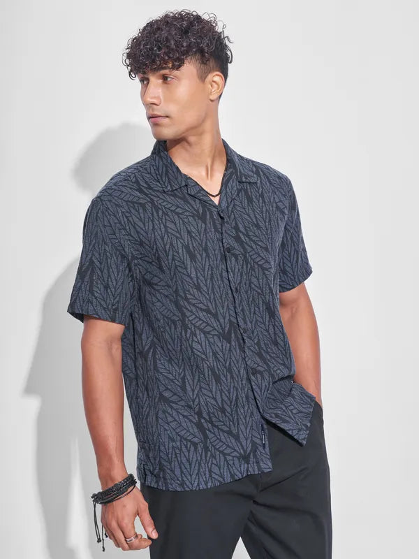 Premium Men’s Navy Blue Printed Relaxed Fit Casual Shirt