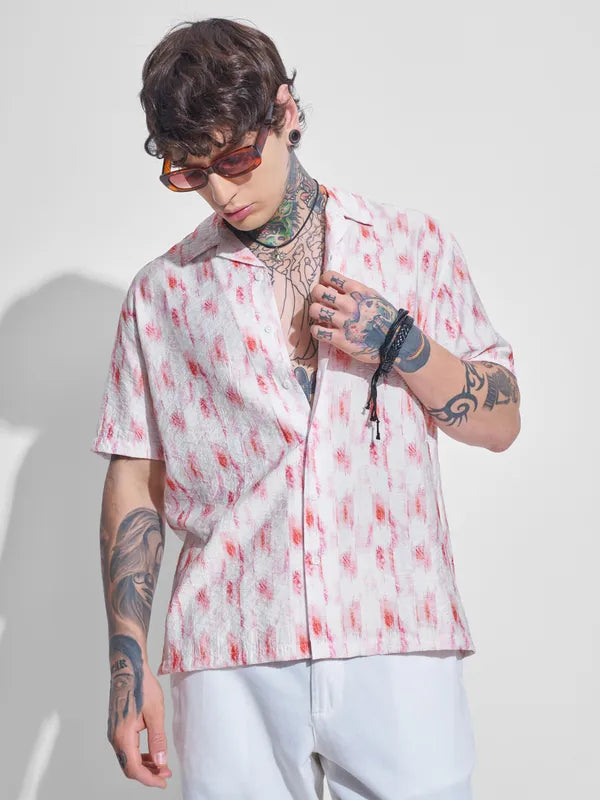 Comfortable Men’s Off White Printed Relaxed Fit Casual Shirt Ideal for Daily Wear and Office Casuals