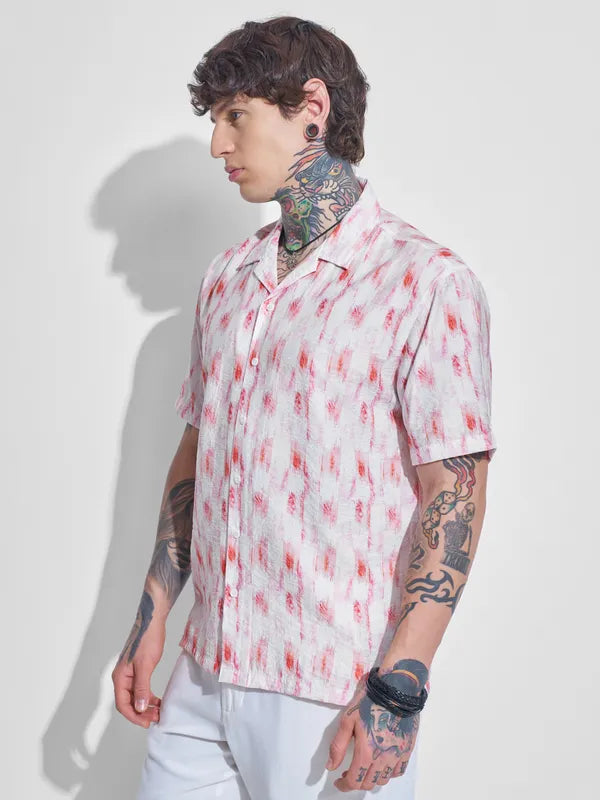 Comfortable Men’s Off White Printed Relaxed Fit Casual Shirt Ideal for Daily Wear and Office Casuals