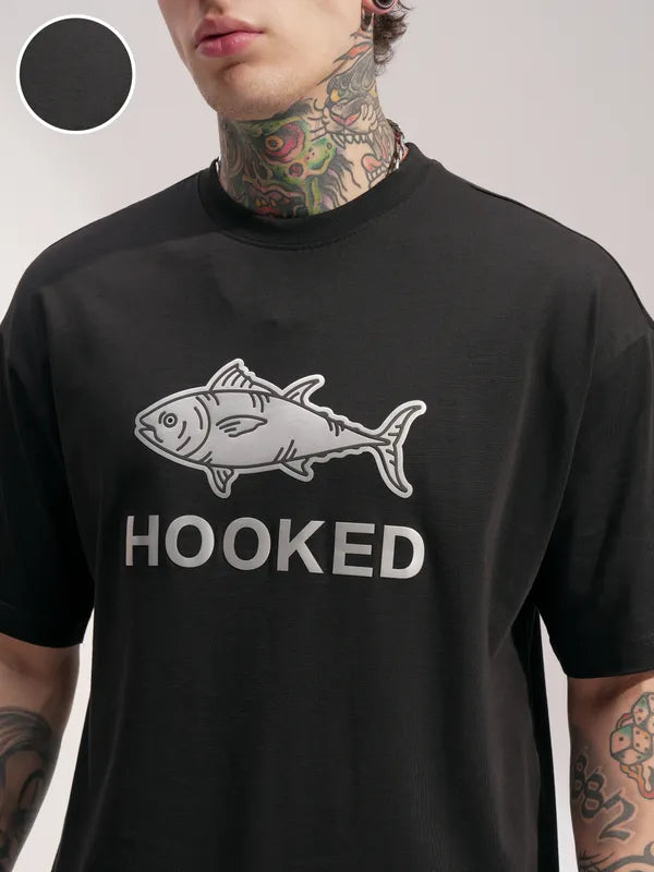 Black Printed Round Neck Oversized Fit T-Shirt