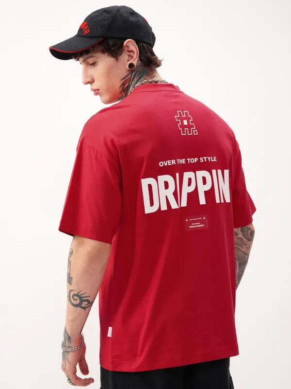 Red Printed Round Neck Oversized Fit T-Shirt
