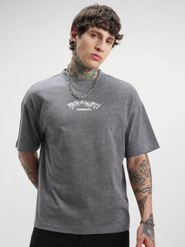 Men Grey Rick And Morty Printed Round Neck Oversized Fit T-Shirt