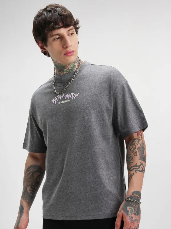 Men Grey Rick And Morty Printed Round Neck Oversized Fit T-Shirt