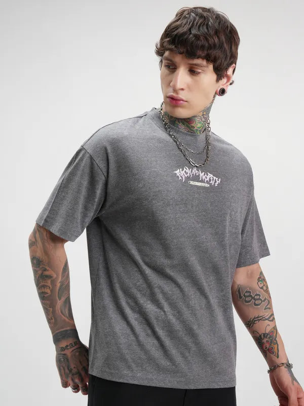 Men Grey Rick And Morty Printed Round Neck Oversized Fit T-Shirt