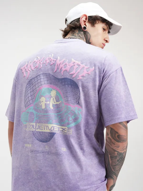 Purple Rick And Morty Printed Round Neck Oversized Fit T-Shirt