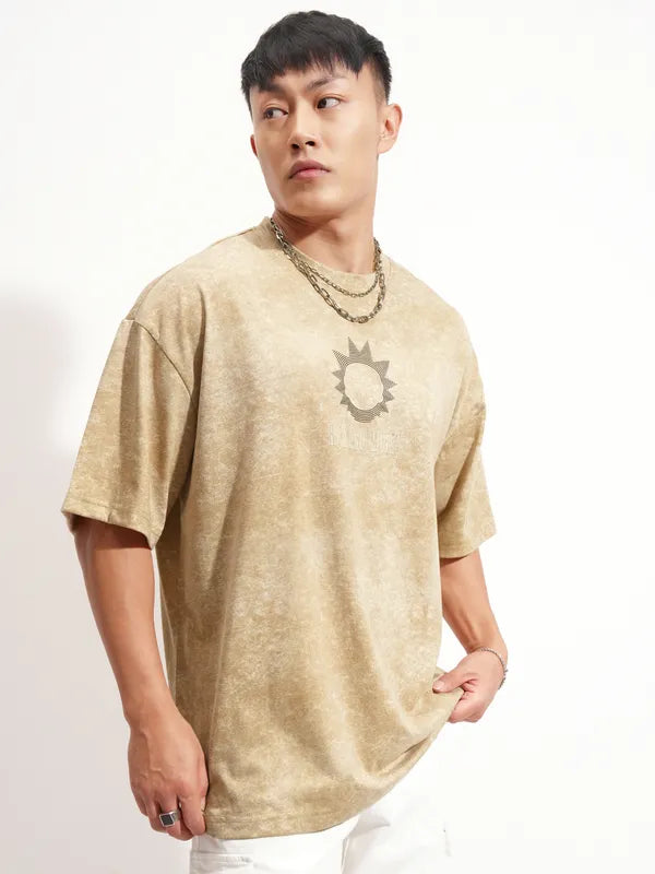 Khaki Rick And Morty Printed Round Neck Oversized Fit T-Shirt