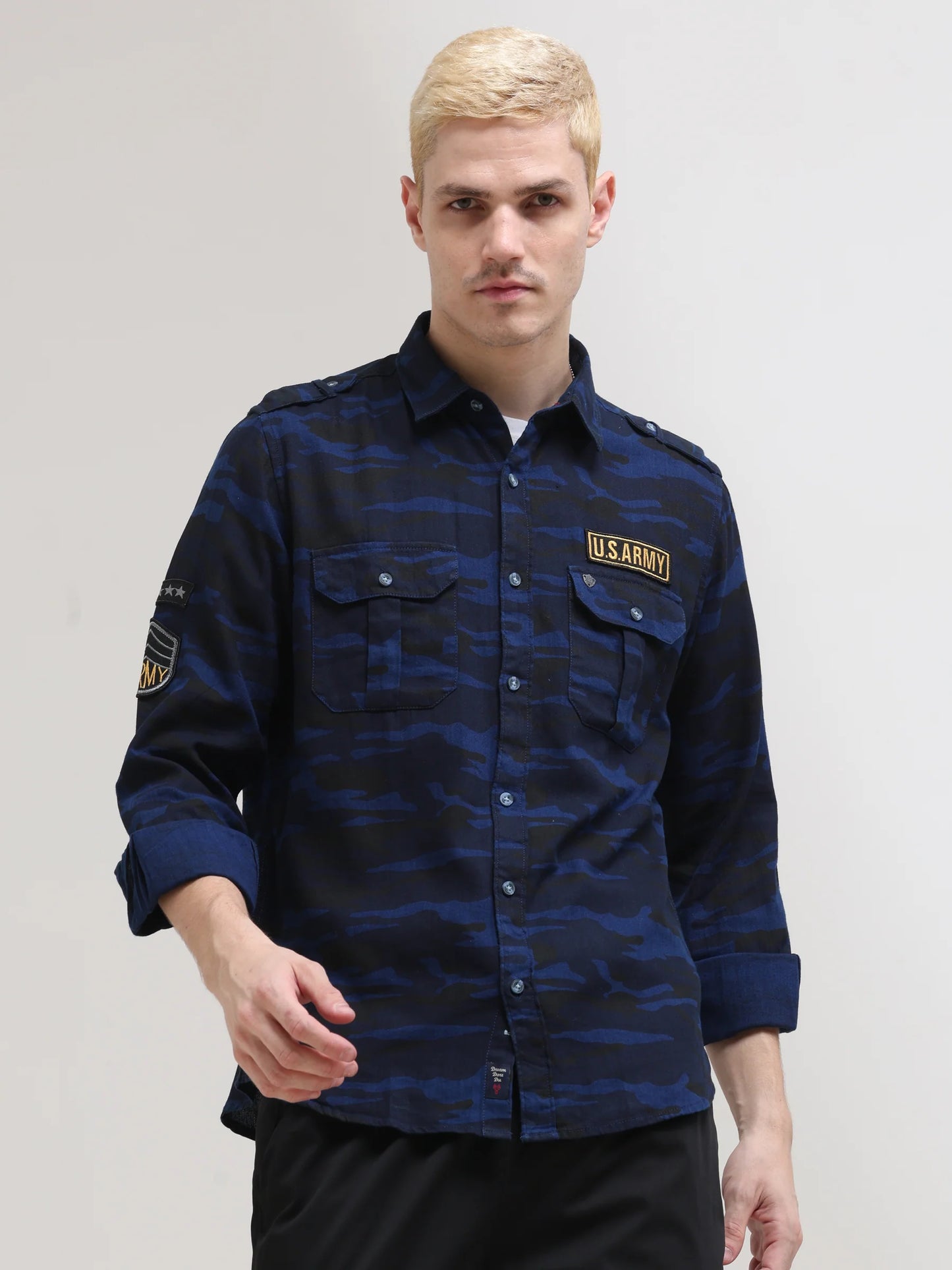 Trendy Navy Camouflage Men’s Shirt for Casual and Everyday Wear