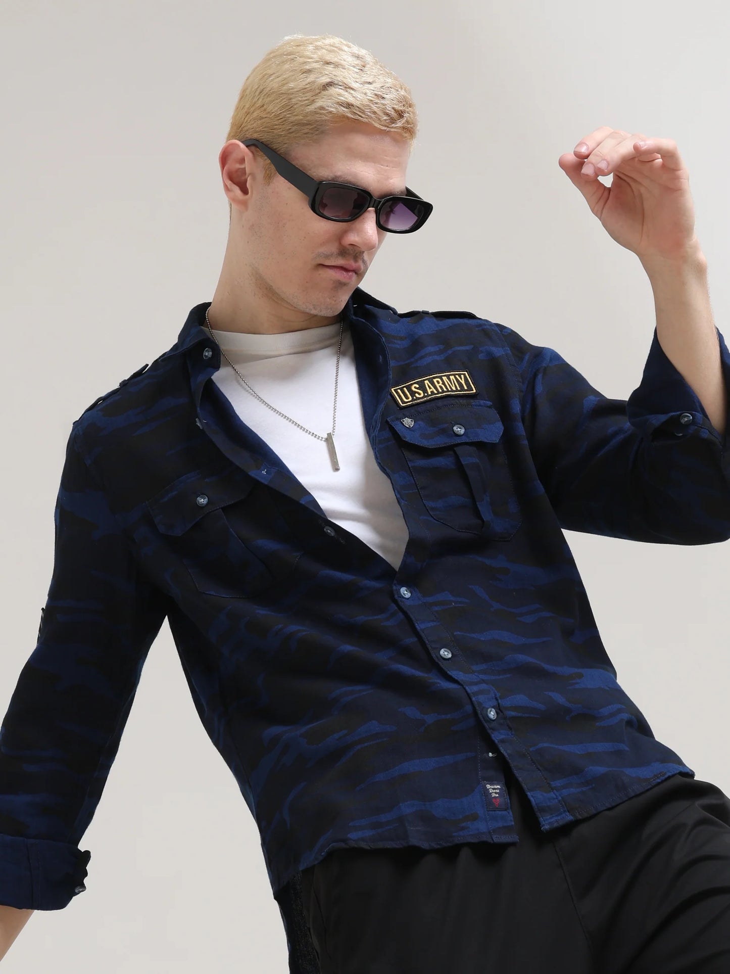 Trendy Navy Camouflage Men’s Shirt for Casual and Everyday Wear