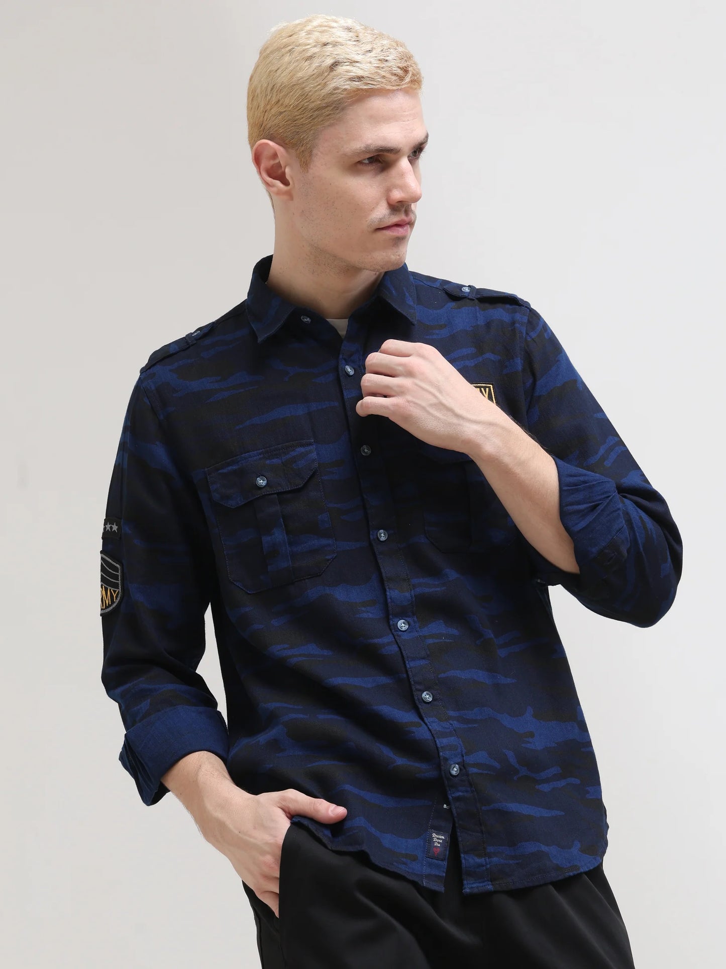 Trendy Navy Camouflage Men’s Shirt for Casual and Everyday Wear
