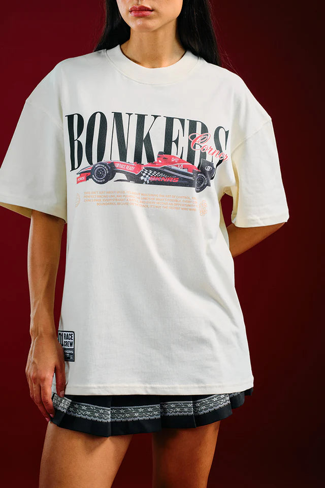 Need for Speed White Oversized T-Shirt for Women with Bold Graphic Print and Relaxed Fit
