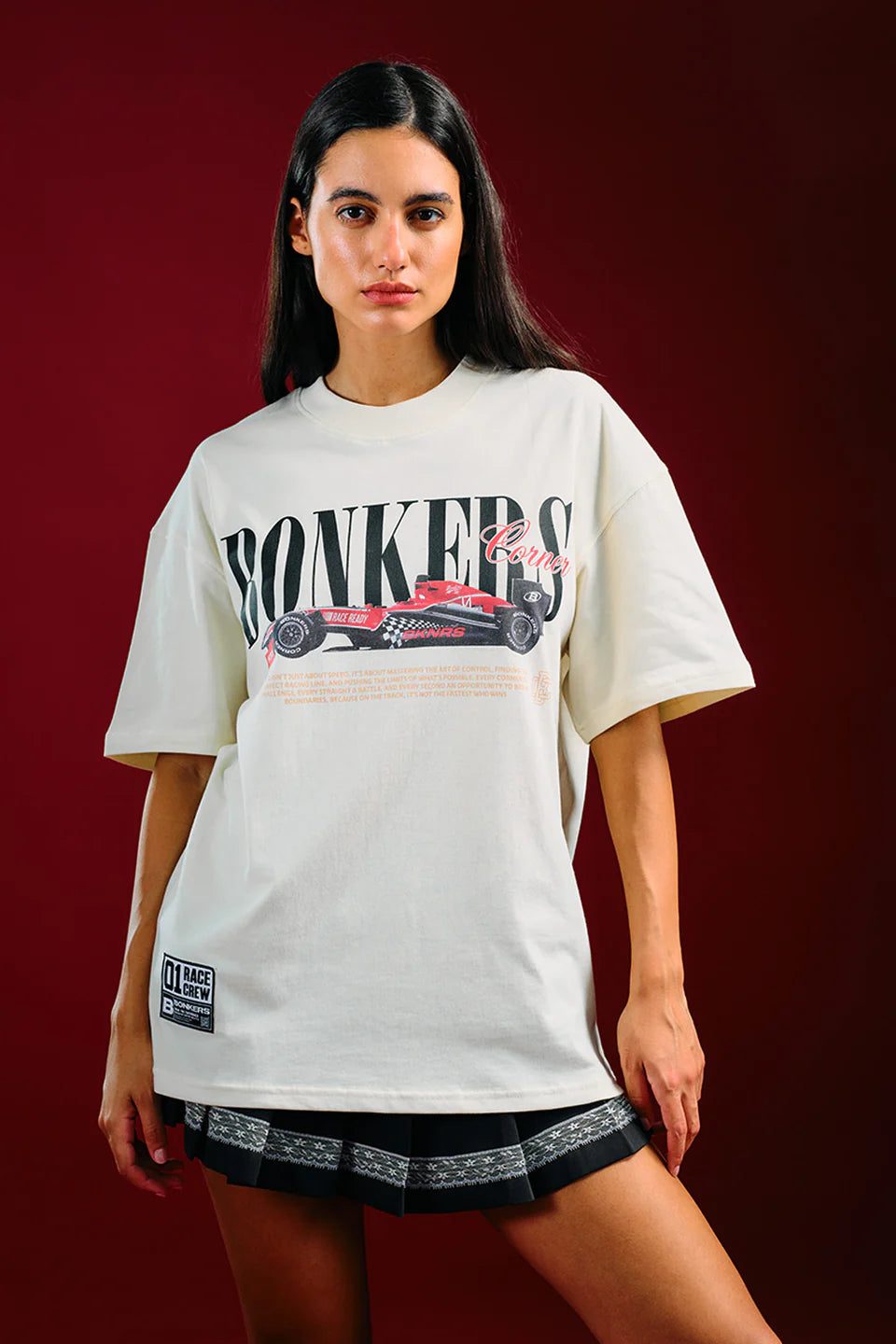 Need for Speed White Oversized T-Shirt for Women with Bold Graphic Print and Relaxed Fit
