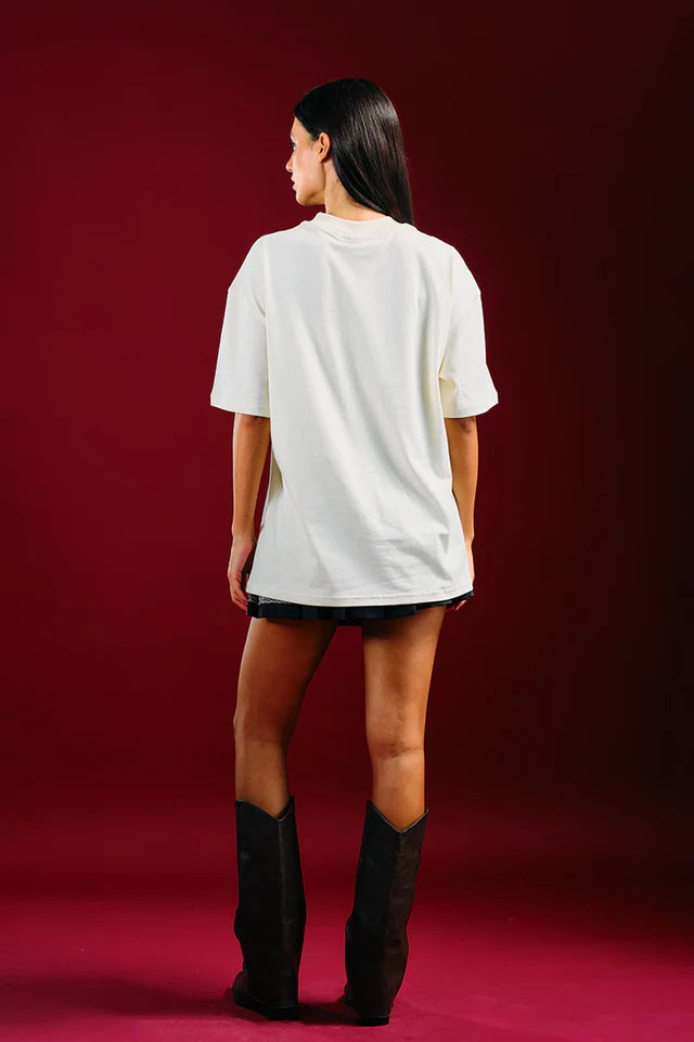 Need for Speed White Oversized T-Shirt for Women with Bold Graphic Print and Relaxed Fit