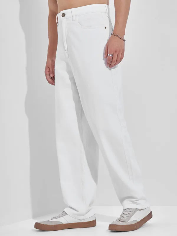 Men’s White Straight Fit Jeans with Sleek Design, Durable Denim, and Everyday Style Appeal