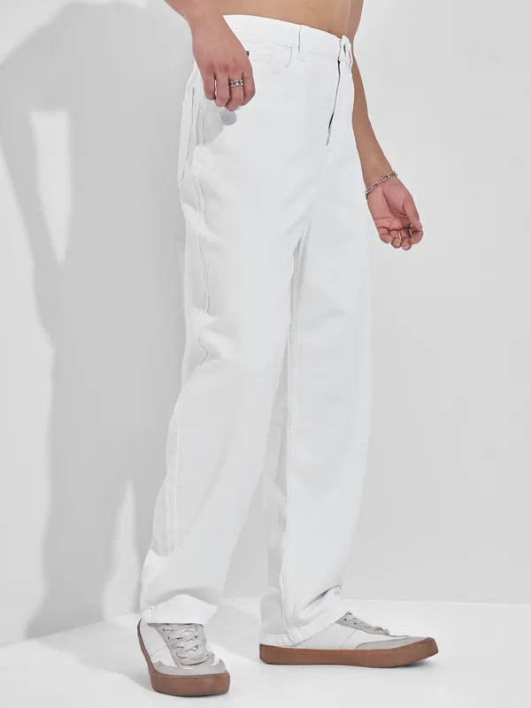 Men’s White Straight Fit Jeans with Sleek Design, Durable Denim, and Everyday Style Appeal