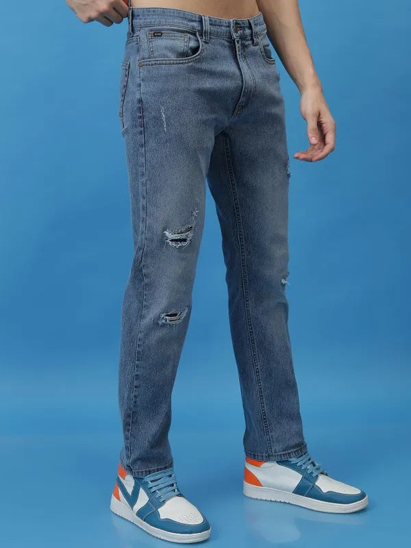 Premium Men’s Light Blue Straight Fit Highly Distressed Stretchable Jeans for Casual and Street Style Outfits