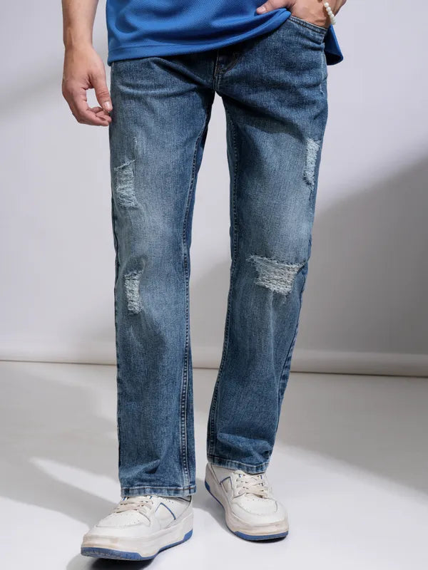Men’s Light Blue Bootcut Highly Distressed Stretchable Jeans
