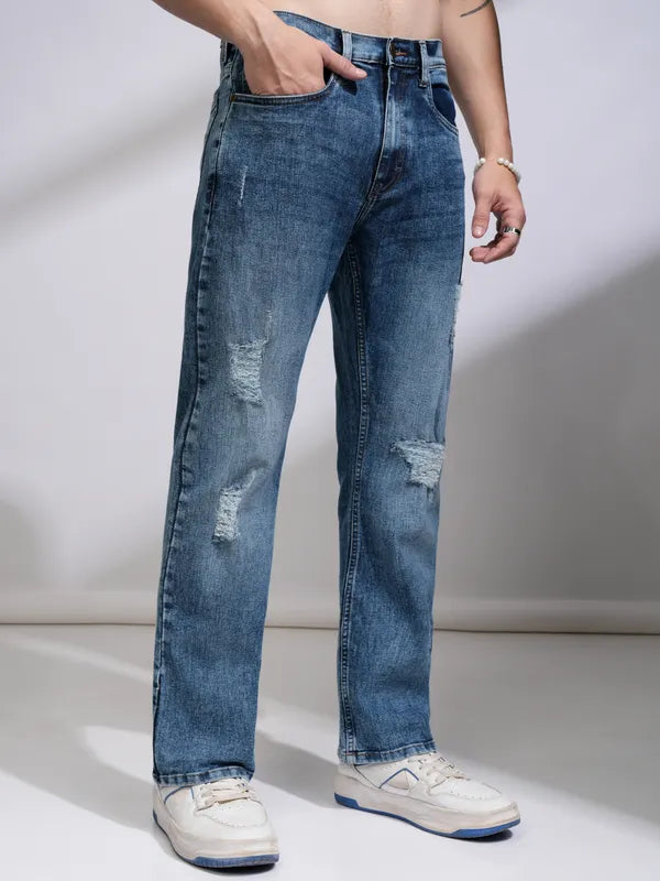 Men’s Light Blue Bootcut Highly Distressed Stretchable Jeans